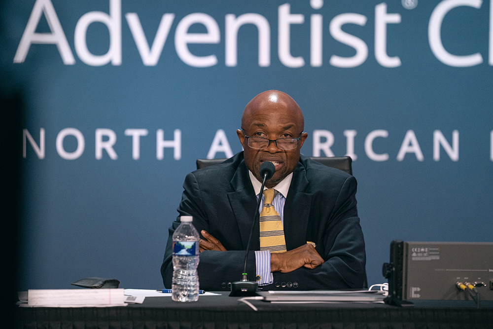 G. Alexander Bryant, NAD president, addresses members of the NAD Executive Committee during a special meeting held on April 29, 2020. Photo: Pieter Damsteegt/NAD Communication Production