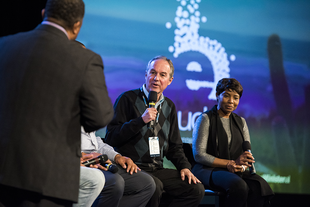 Panelists during one of the 2019 eHuddle meeting presentations answer a question from Ivan Williams, NAD Ministerial Association director.