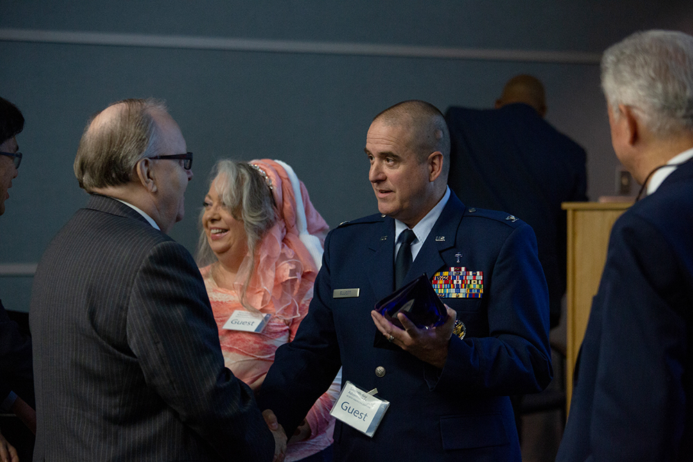 John Elliott and Kate, his wife, are greeted by Dan Jackson, NAD President. Adventist Chaplaincy Ministries of the North American Division