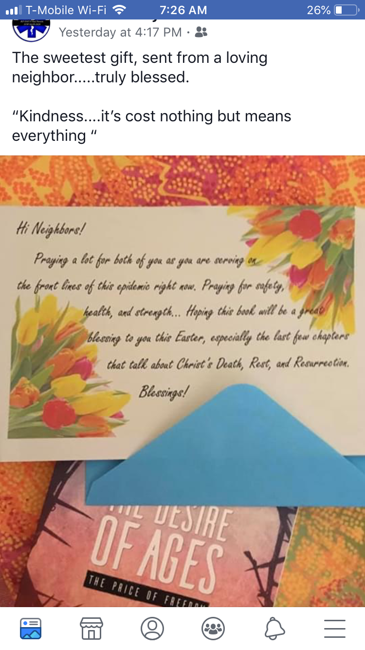 Response from a neighbor of one of the mailings that Adventist church members prepared and sent.