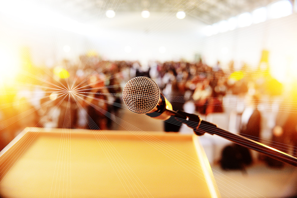 Maurice Valentine article stock photo of podium and microphone