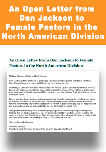 An Open Letter from Dan Jackson to Female Pastors in the North American Division