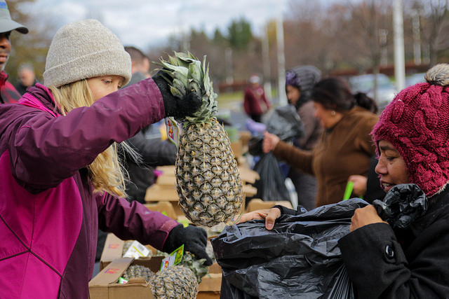 residents picking up produce