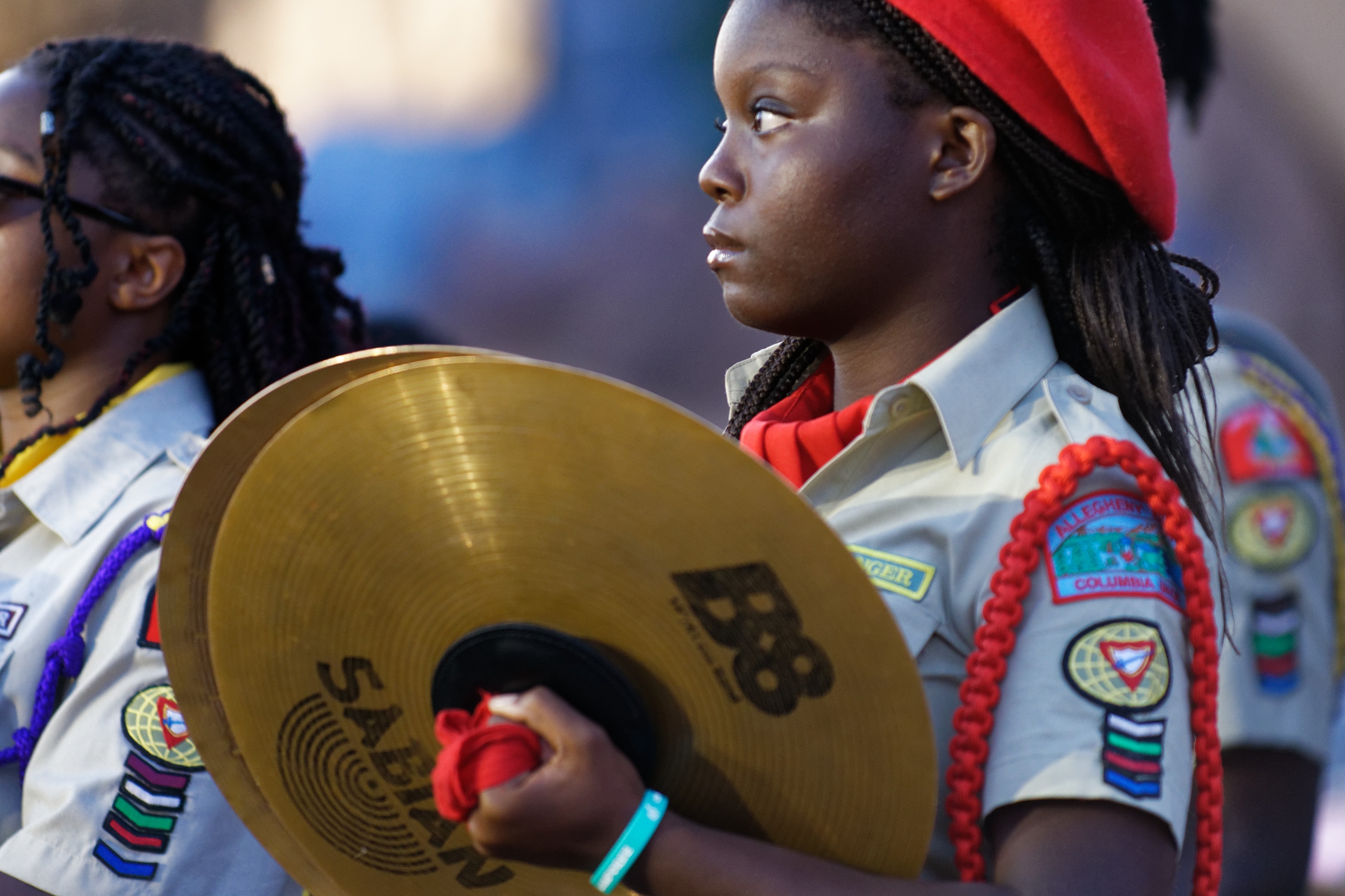 Allegheny East Pathfinders participate in the drum crops drill competition at the 2019 Chosen International Camporee. Photo by Stephen Baker