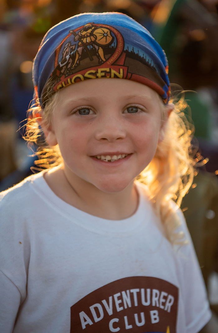 Future Pathfinder Katie O'Ffill from the Beltsville Buckaroos Adventurer Club (Maryland), enjoys the 2019 Chosen International Camporee in Oshkosh, Wisconsin. Photo by Sonja Hults