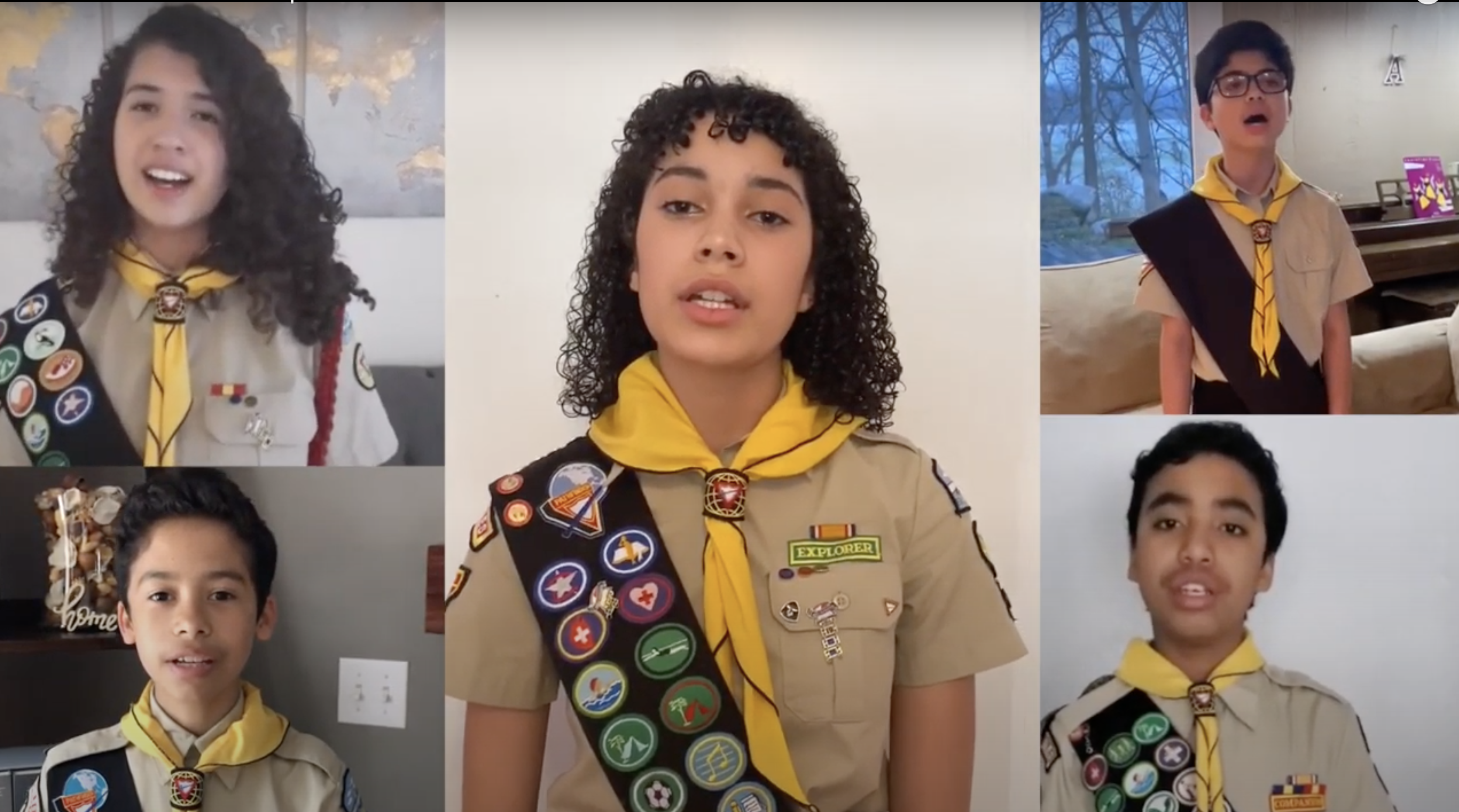 Pathfinders sing "The Pathfinder Song" during the virtual Pathfinder Bible Experience program on April 18, 2020.