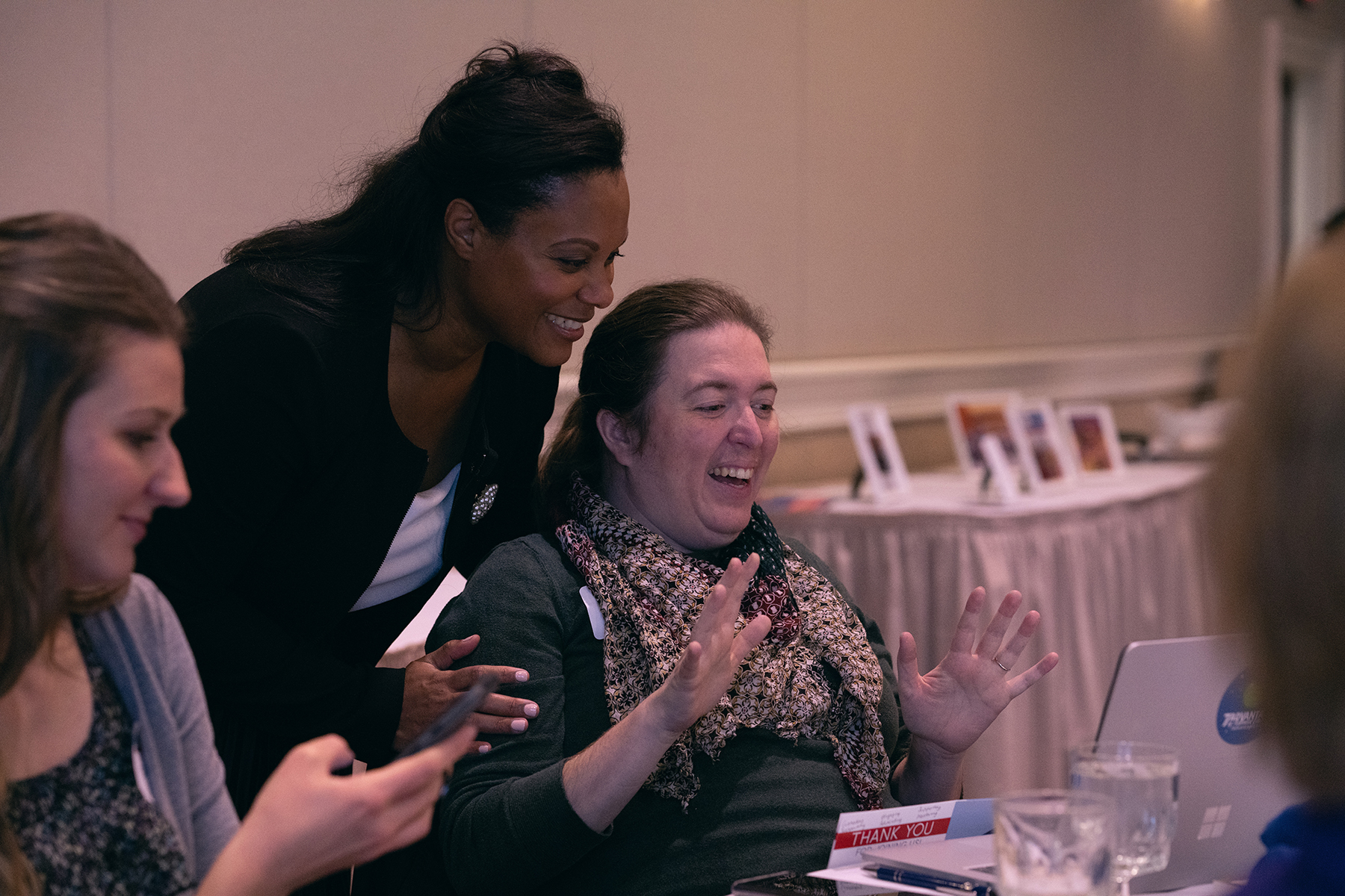 Keynote speaker Leah JM Dean shares a laugh with attendees at the at the Adventist Women Leaders (AWL) luncheon held January 11, 2023, at the conclusion of the North American Division 2023 “Replenish” Adventist Ministries Convention