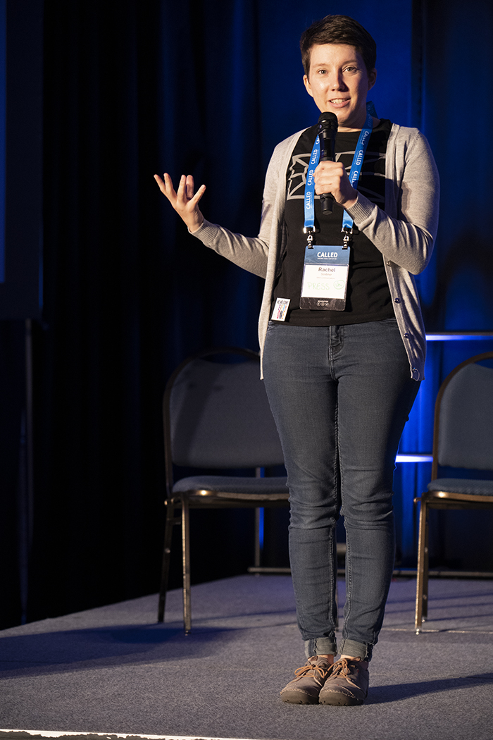 Rachel Scribner, writer and producer of the NAD version of Arnion, talks about the film project at CALLED Sonscreen movie night on June 21, 2022. Photo by Kimberly Luste Maran