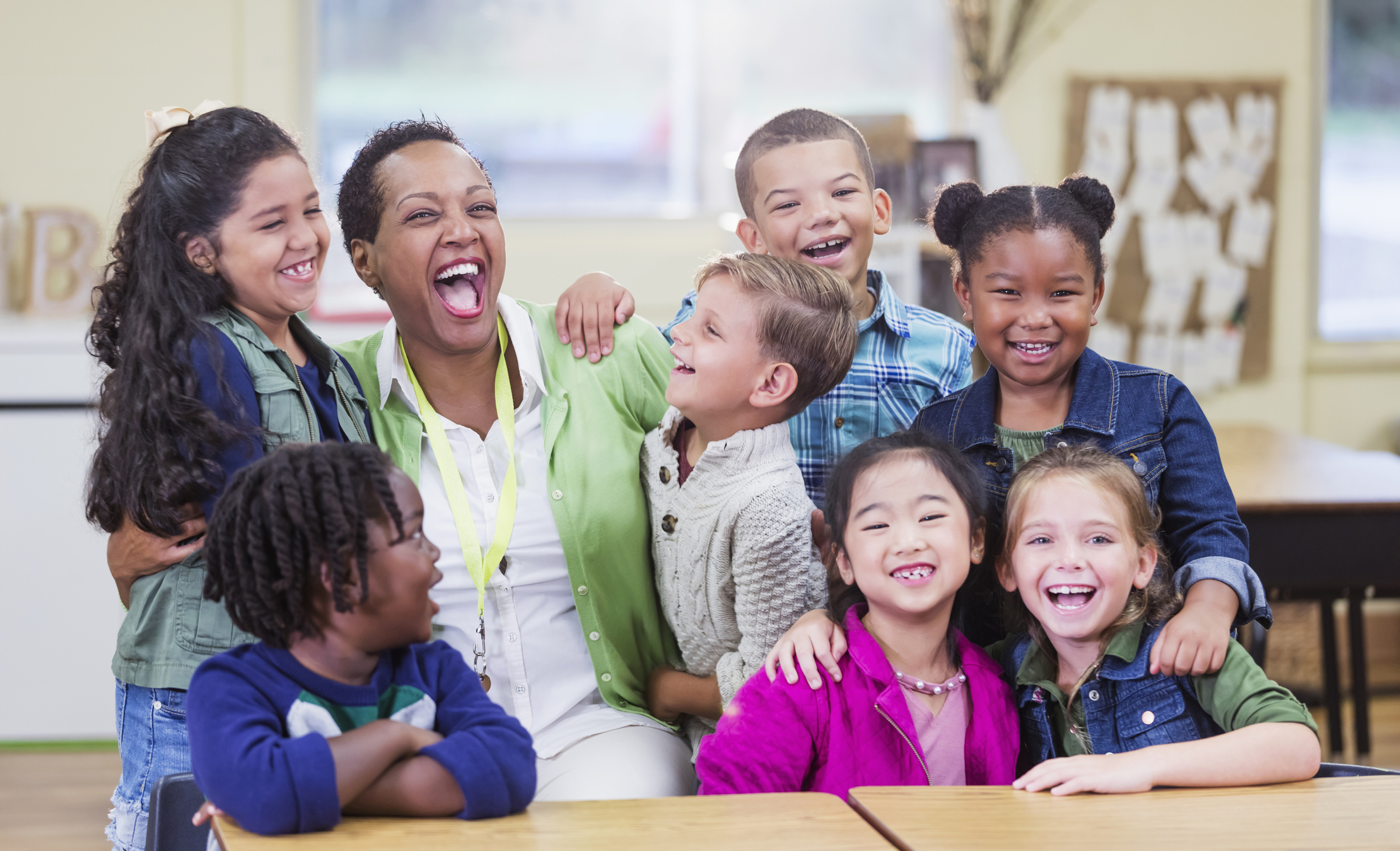 standish article stock photo of teacher and kids