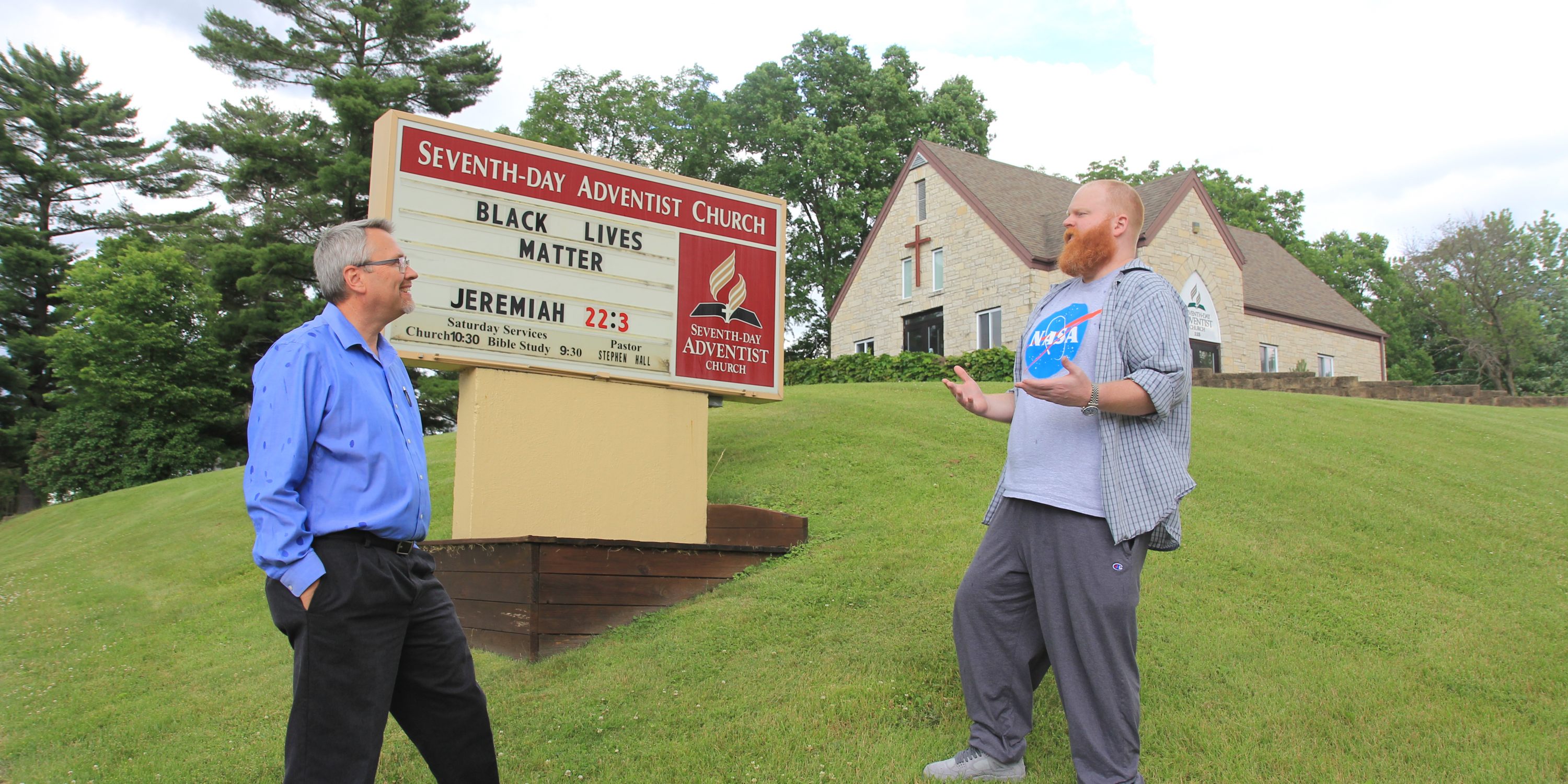 Reedsburg Seventh-day Adventist Church Pastor Stephen Hall with church elder Rodney Hahn