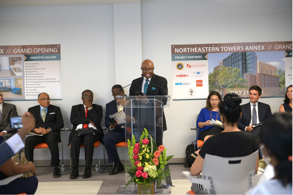 Alex Bryant at the ribbon cutting ceremony for the Northeastern Tower Annex