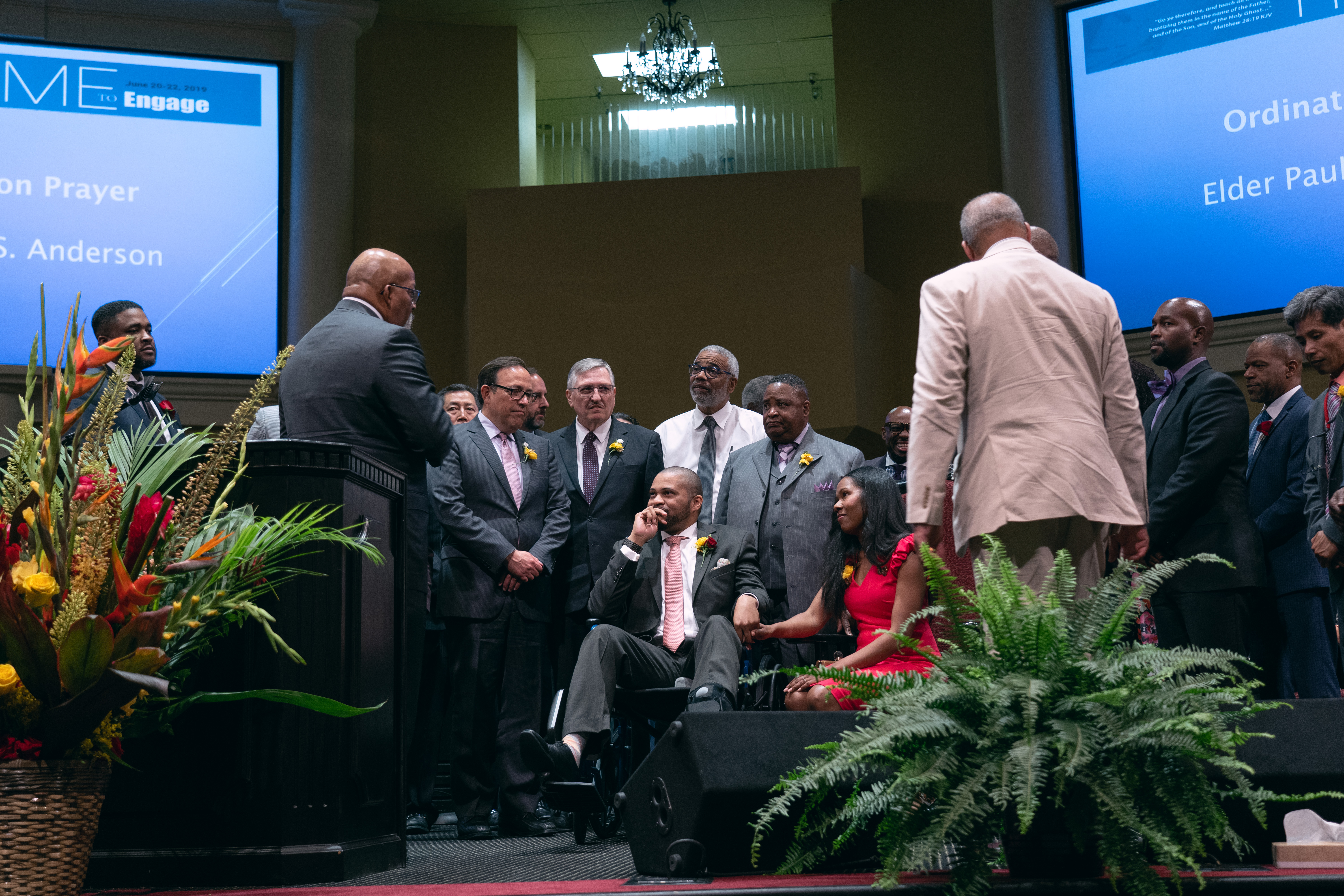 Elder Paul Anderson speaks a few words before having the ordination prayer for his Nephew, Pastor Garrett Anderson Sabbath afternoon. 