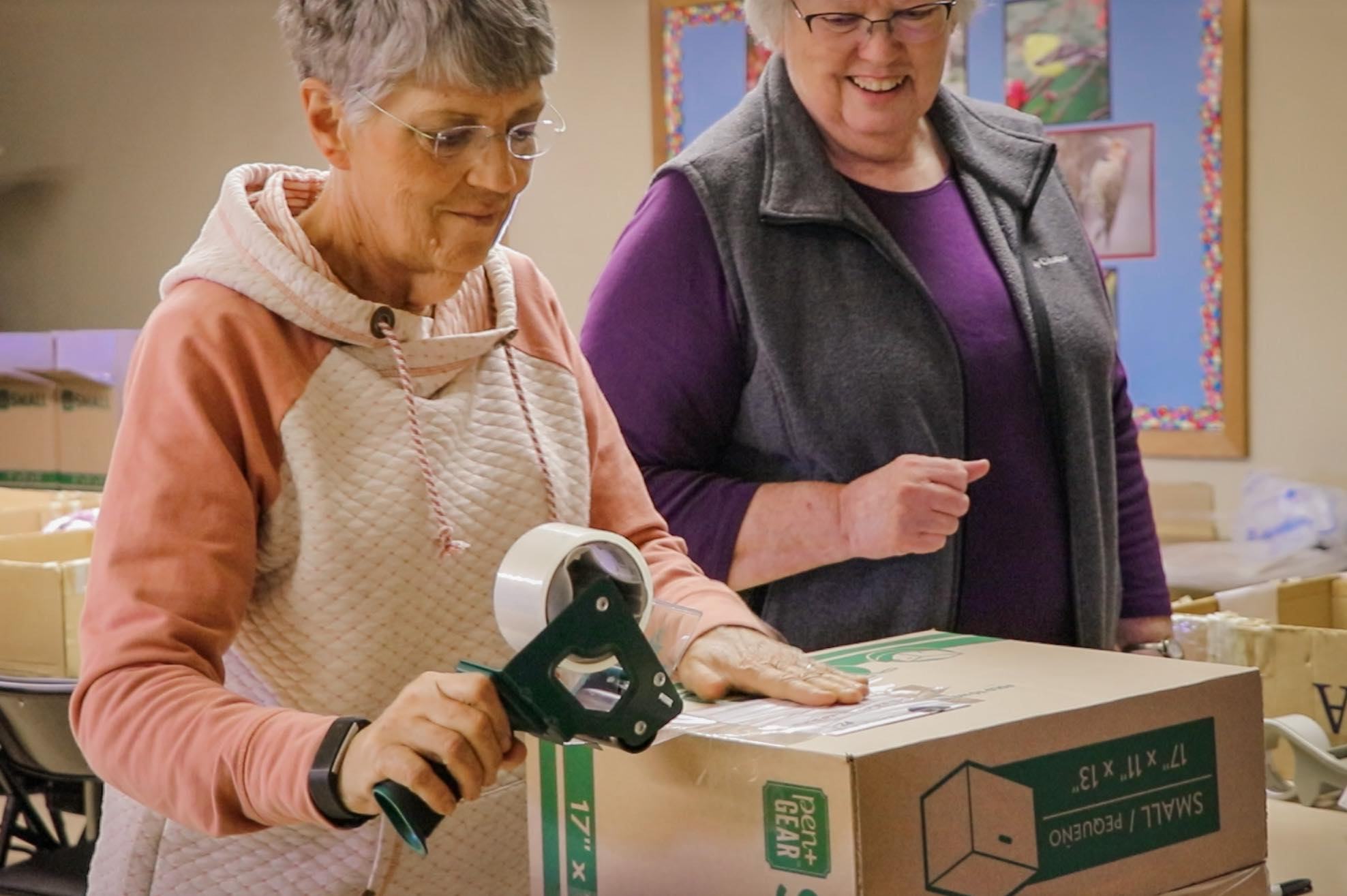 Volunteers sorted about 1,300 items and packaged the goods in 94 boxes, labeled with the contents. This brought the total to 189 boxes and 3,300 items collected in just one month. 